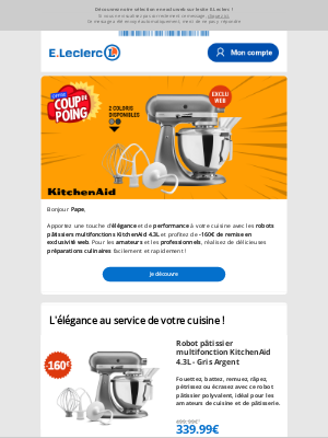 E.Leclerc Drive Draguignan (France) - -160€ sur les robots pâtissiers KitchenAid !