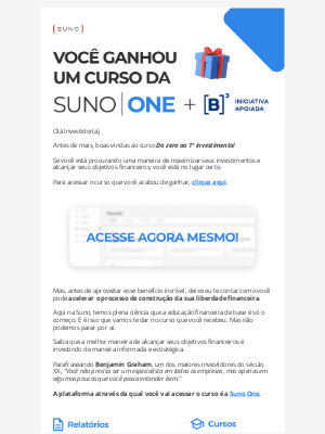 Suno (Brazil) - [Disponível Gratuitamente] Investidor(a), Curso de Investimentos + Presentes