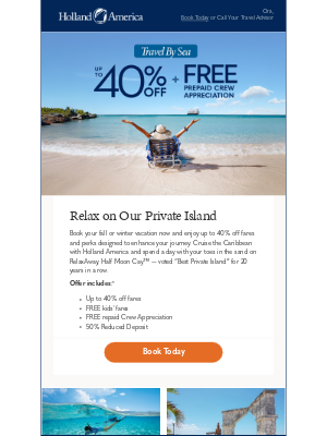 Holland America Line - 40% Off Private Island Fares & More