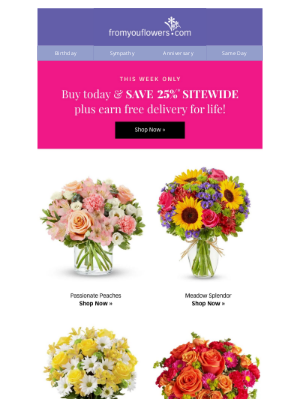 From You Flowers - Save 25% Today... Unlock Free Delivery for LIFE!