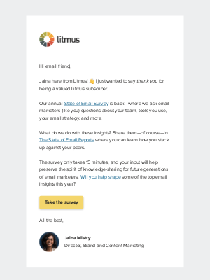 Litmus - The 2025 State of Email is in the works. 🎉 But first...