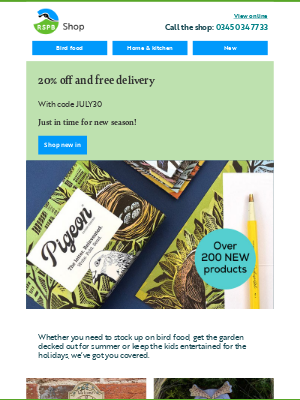 RSPB - 20% off and free delivery!