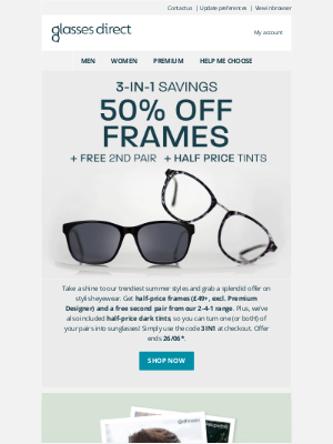 Glasses Direct (UK) - Enjoy 3-in-1 Savings - including tints!