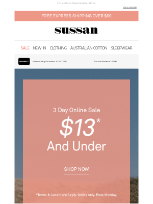 Sussan Corporation Pty Ltd - $13 AND UNDER | 3 Days Only 📢