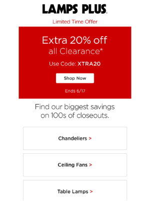 Lamps Plus - Unlock an Extra 20% Off Clearance – Email Exclusive!