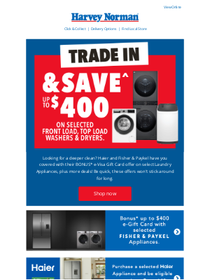 Harvey Norman (Australia) - Save on Big Brand Laundry | Bonus* Gift Cards with Haier Packages | Don't miss out