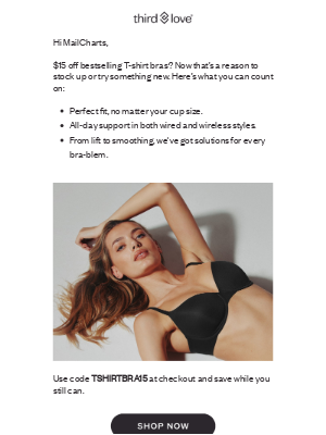 ThirdLove - $15 off T-shirt bras—don’t miss out!