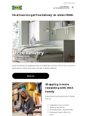 IKEA - Last Call for Free Delivery on Orders Over $399!