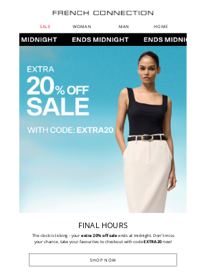French Connection (United Kingdom) - Ends midnight: Extra 20% off sale