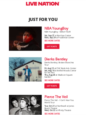 Live Nation - Your Upcoming Concert Lineup: NBA YoungBoy, Dierks Bentley, Pierce The Veil
