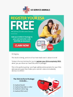 US Service Animals - Last Chance: Get Your Free ESA Registration! 🎉