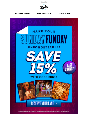 Bowlero - 15% OFF Sunday FUNday...Bowl Big, Save Big 🎳