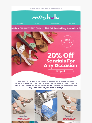 Moshulu - 20% Off Bestselling Sandals Ends Midnight! ⏰