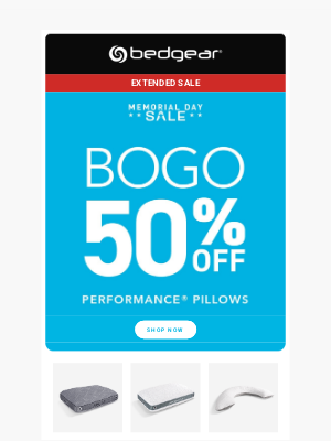 Bedgear Performance - 🎉 Don't Miss Our Extended BOGO 50% OFF Pillow Sale!