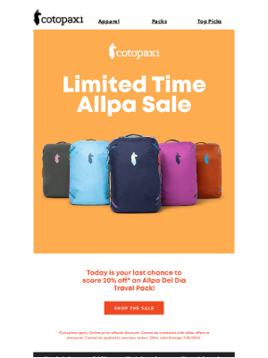 Cotopaxi - This Allpa Sale Ends TODAY
