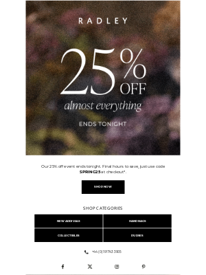 Radley (United Kingdom) - Ends tonight: 25% off almost everything