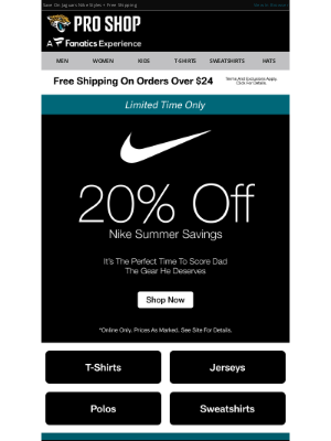 Jacksonville Jaguars - It's Here! 20% Off Nike Starts Now!
