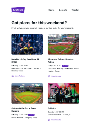 StubHub - 🔥This weekend: Metallica, Houston Astros, and more!