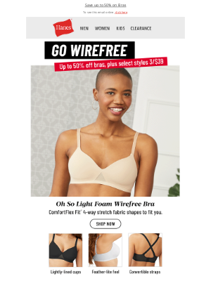 Hanes - Wirefree Bras: Comfy Coverage that's Supportive, Too!
