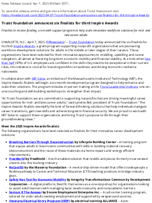 Truist Financial - Truist Foundation announces six finalists for third Inspire Awards