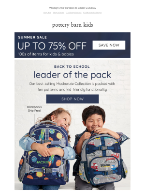 Back to School marketing campaigns - email example from Pottery Barn
