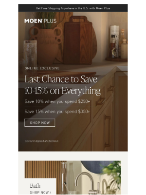 Moen - Last Chance to Save 10% to 15% Sitewide