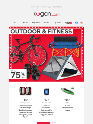 Kogan (AU) - Boxing Day Sale: Up to 75% OFF Outdoors & Fitness Essentials!*