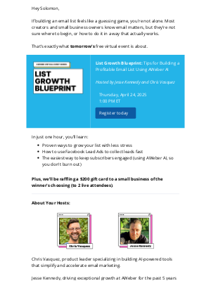 AWeber - List Growth Blueprint is happening tomorrow!