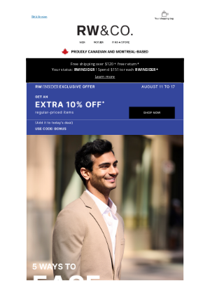 RW&CO.(Canada) - LAST DAY: 30% off new tops + Extra 10%