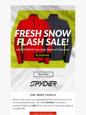 Spyder Active Sports - Sale Extended! Save An Extra 40% OFF Today Only.