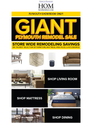HOM Furniture - Giant Plymouth Remodel Sale