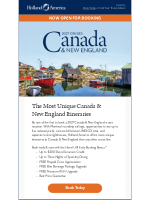 Holland America Line - New! 2027 Canada & New England Cruises