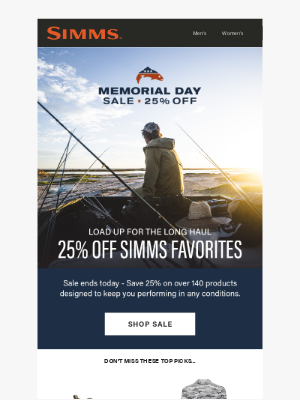 Simms Fishing Products - Last call: Memorial Day Sale ends tonight