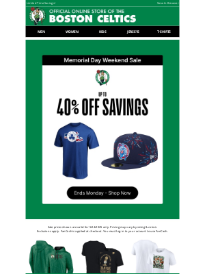 Boston Celtics Store - Take Up To 40% Off Celtics Styles For Memorial Day Weekend