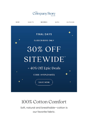 The Company Store - 100% Cotton Comfort: Up to 40% Off
