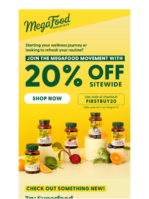 MegaFood - First purchase? Celebrate with 20% off MegaFood!