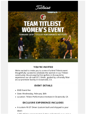 Titleist - Team Titleist Women's VIP Fitting Experience