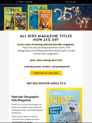 Shop Disney - TODAY'S DEAL: Save 25% on Nat Geo kids' magazines starting at just $25/yr!