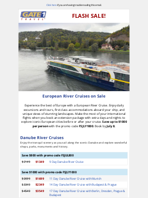 Gate 1 Travel - Save up to $1000 per person | European River Cruises on Sale