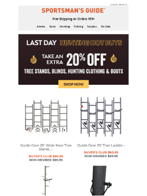 Sportsman's Guide - Last Chance | 20% Hunting Hot Buys