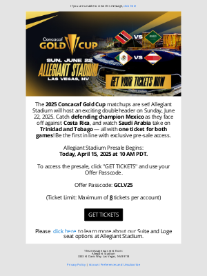 Oakland Raiders - Presale tickets to 2025 Concacaf Gold Cup are on sale NOW!