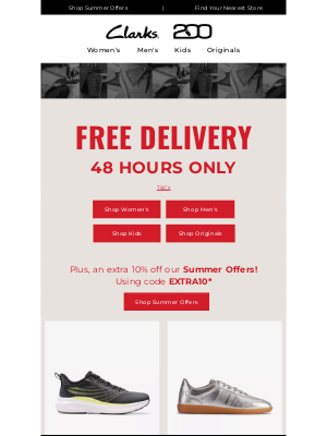Clarks Shoes (United Kingdom) - FREE delivery! 48 hours only