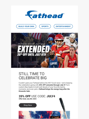 Fathead - EXTENDED! 20% Off 4th of July Fatheads Until July 8th