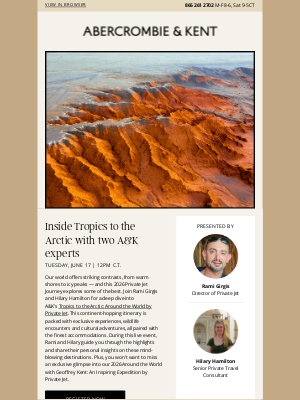 Abercrombie & Kent - Join us live: Tropics to Arctic Private Jet event — June 17