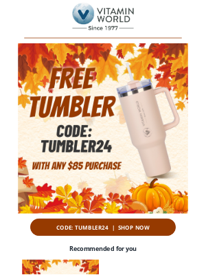 Vitamin World - FREE Tumbler Gift🤩BOGO 50% off anything!