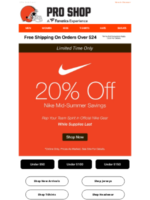 Cleveland Browns - Don't Wait! Score 20% Off Nike While Supplies Last!