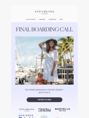 Steamline Luggage - Last Chance! Win a Luxury Trip + SteamLine Luggage