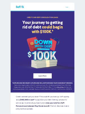 SoFi - Michael, The Down With Debt Sweepstakes is here. Open and enter!