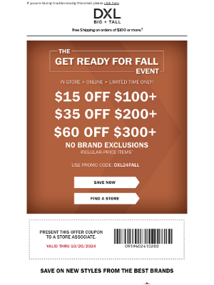 DXL - Get Up To $60 Off YOUR Favorite Brand—No Exclusions!