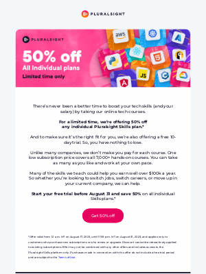Pluralsight - 50% off 7,000+ tech courses